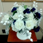 Blue white floral centerpiece