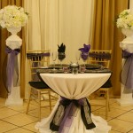 black organza runner sweetheart table