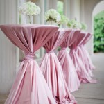 pink satin linens wrapped cocktail tables